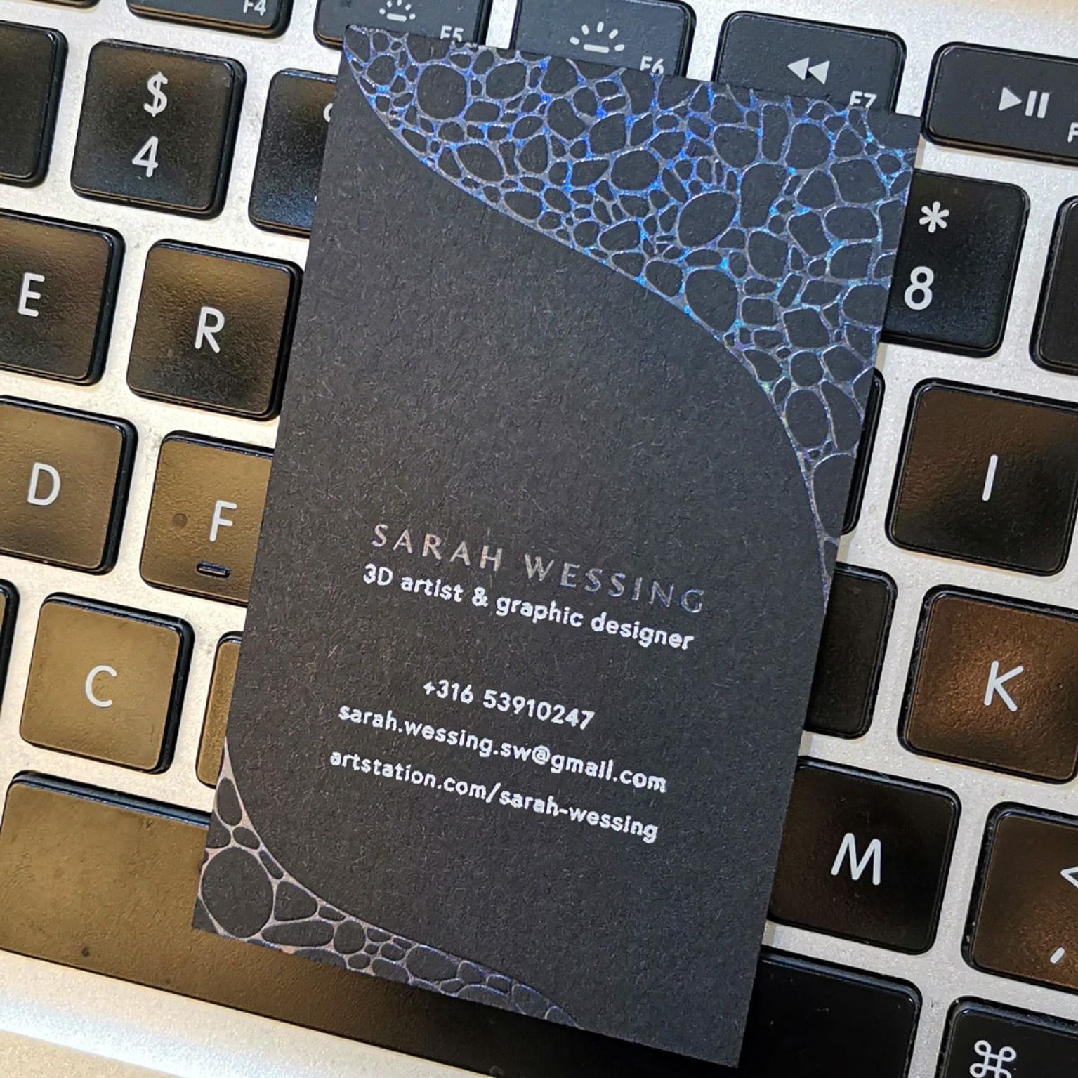 Classic Black Business card - Transparent Glittering Foil + White Foil Stamping