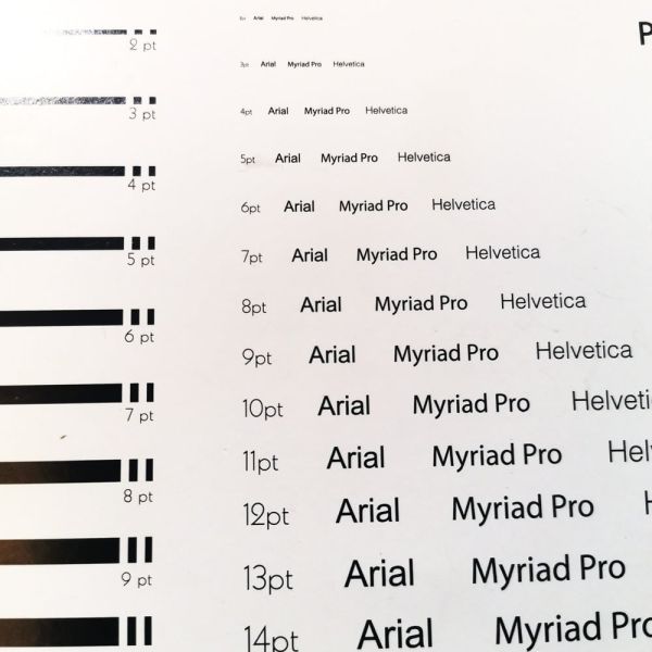 Offset Printing Font Size Bench-marking Card